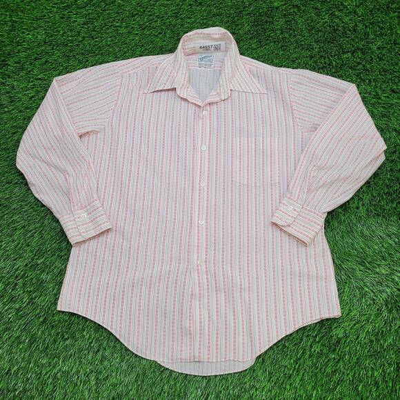 Vintage Disco MOD Button Shirt XL 23x29 White Red Stripes - Picture 1 of 11